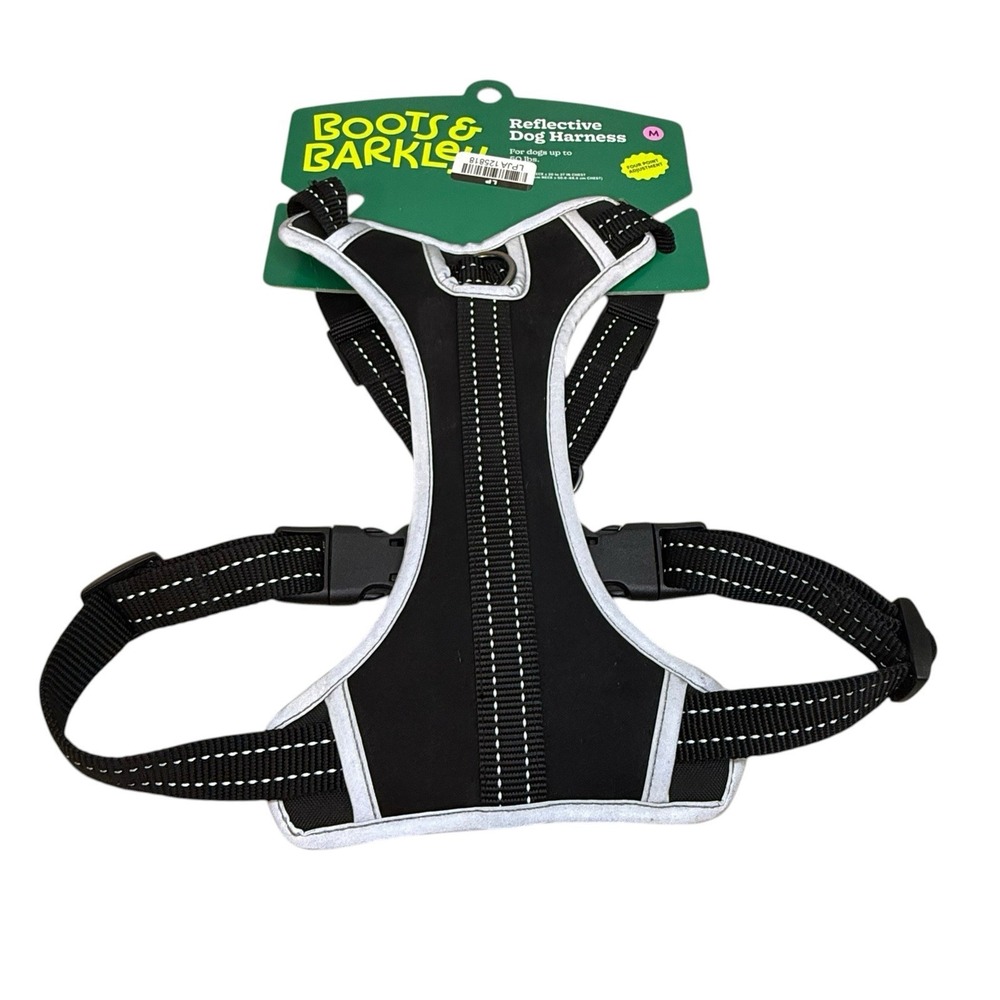 Boots and Barkley Medium Black Reflective Dog Harness And Retractable Leash Set - Picture 6 of 13